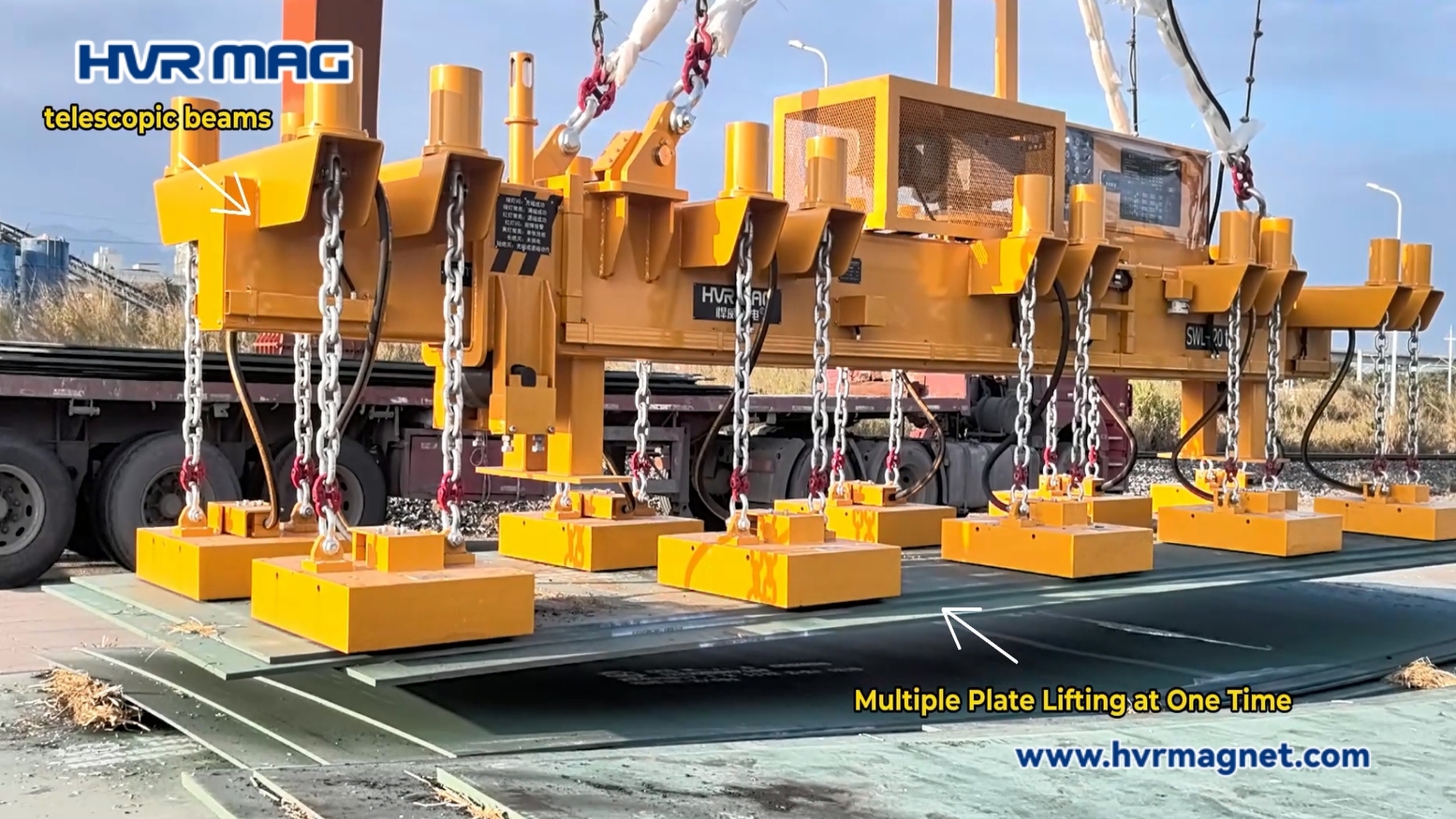Custom Lifting Magnet Combined with Telescopic Beam and Multiple Plate Lifting 